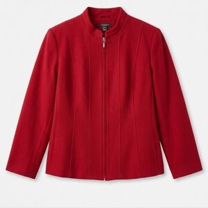 Louben Woman Red Wool Blend Mock Neck Zip Jacket